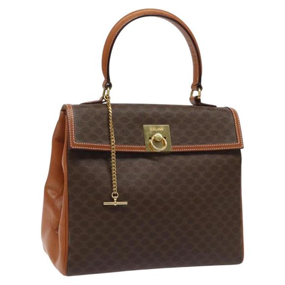 CELINE Macadam Canvas Hand Bag PVC Brown Gold Auth 115067 - Picture 1 of 16